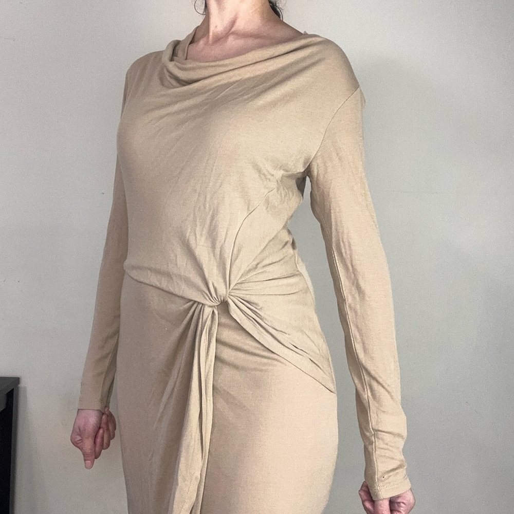 NWT Ted Baker  Jersey Drape long sleeves Dress sz 1 camel